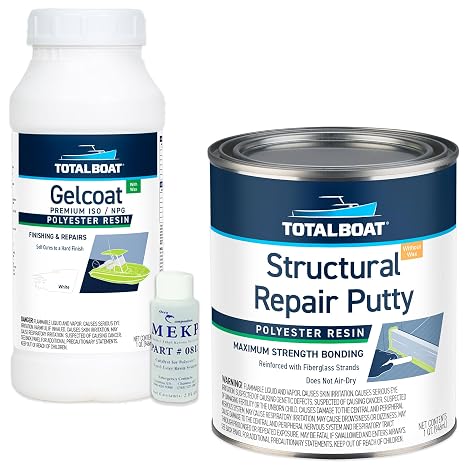 TotalBoat White Gelcoat with Wax (Quart) + Polyester Structural Repair Putty (Quart) Kit for Marine & Composite Repairs