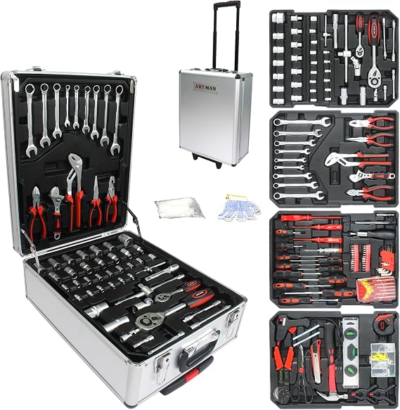 899pcs Rolling Tool Box Set with Lock,Rolling Trolley Case Tool Sets, 4 Layer of Tool Sets 90 Piece Tool Kits on Wheel, Wrench Socket Rolling Hand Tool Box Tool Kit for Garage,Repair Kit(White)