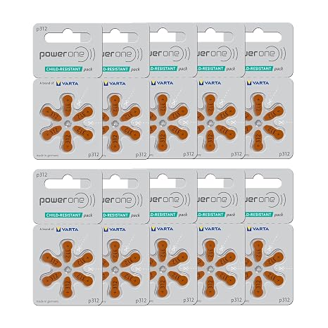 PowerOne Hearing Aid Batteries No Mercury Size 312, PR41 (60 Batteries) + Battery Keychain Kit