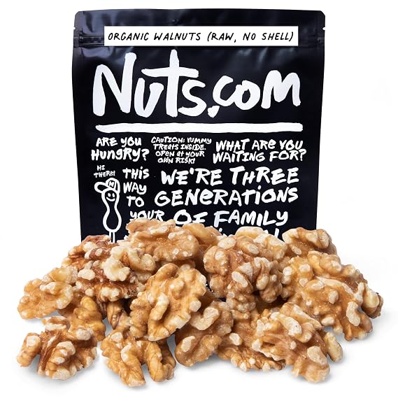 Nuts com Organic Walnuts (Raw, No Shell) Healthy Snack for Adults & Kids, Nutty & Slightly Sweet Flavor, Good Source of Protein & Fiber Vegan, Raw, Gluten-Free & Kosher Pareve 2 Pound Bag