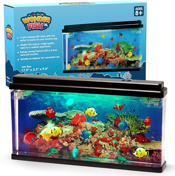 Nurily Artificial Fish Tank Virtual Ocean Toy in Motion Lamp - Office Desk Aquarium, LED Lights, Colorful Aquarium Backgrounds, Moving Fish, Gift for Kids and Adults