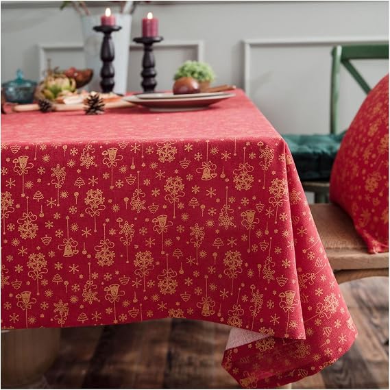 Christmas Tablecloth Red Gilded Wind Chime Christmas Tablecloth with Printed Holiday Decorations Christmas tablecloths for Rectangle tables-140 * 200cm(100 * 140)