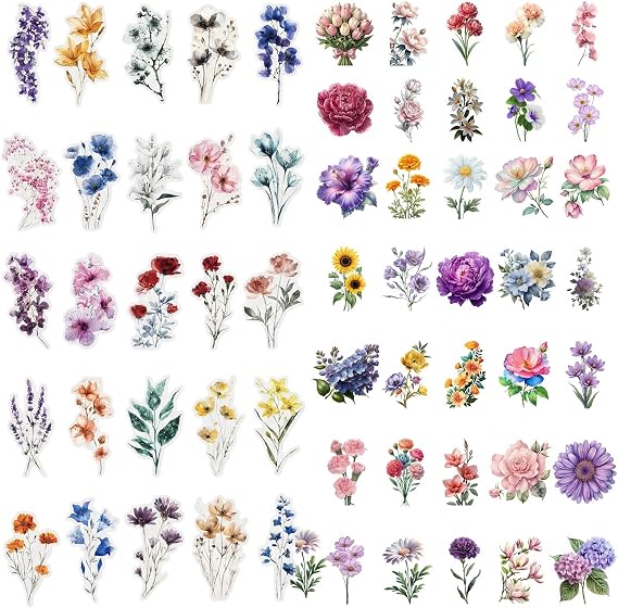 100 Pcs Flower Stickers for Crafts & Scrapbooking