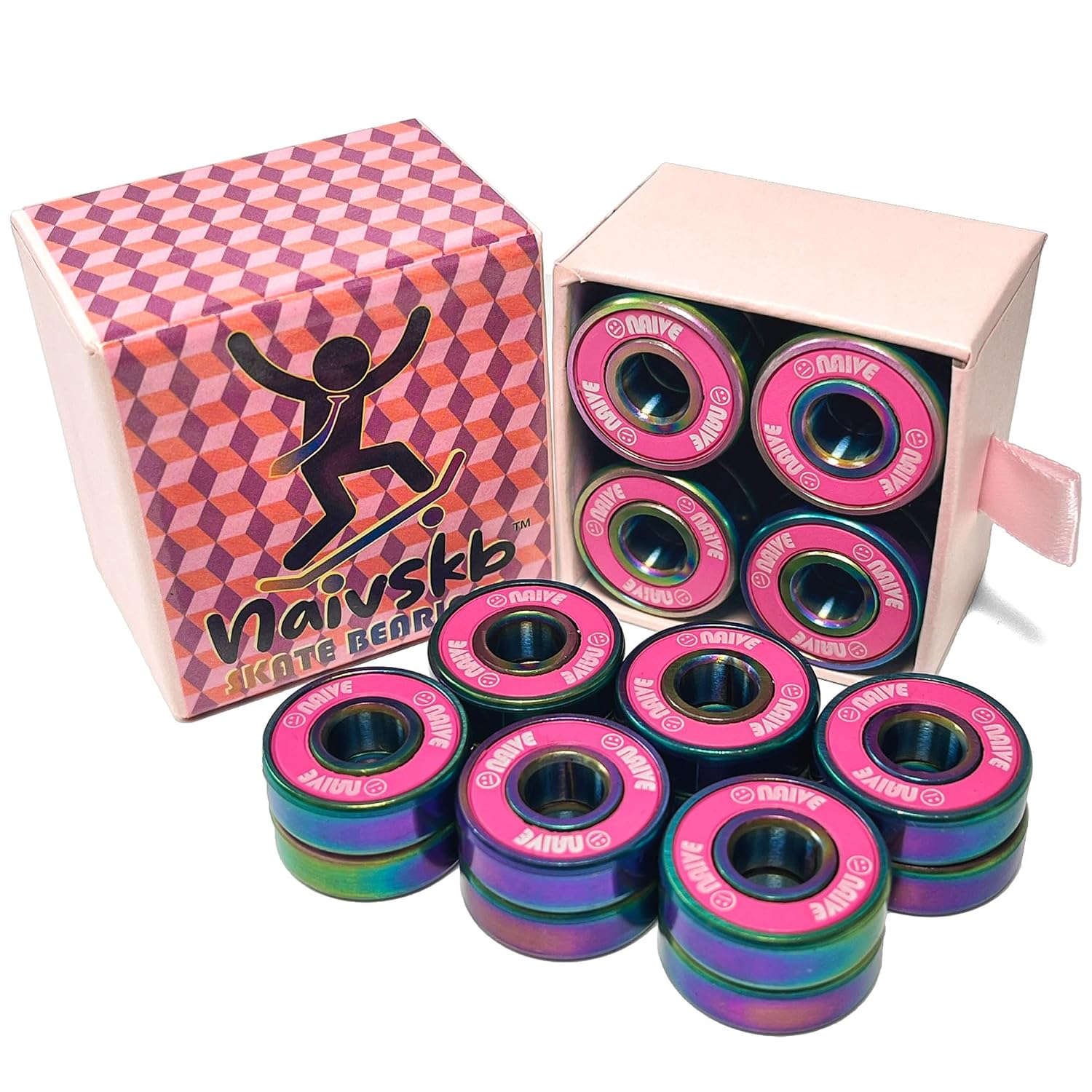 Skate Bearings 7mm 16 Pack, Precision 627 Bearings Quad Skates Roller Derby Skate Dance(Callme Pink)