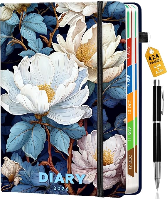 424 Pages Academic Diary 2026 A5 Week to View Work Diary from 2026 Diaries Student Teacher Planner Organiser 6 Pages Per Week Appointment Book for School (Lilies)