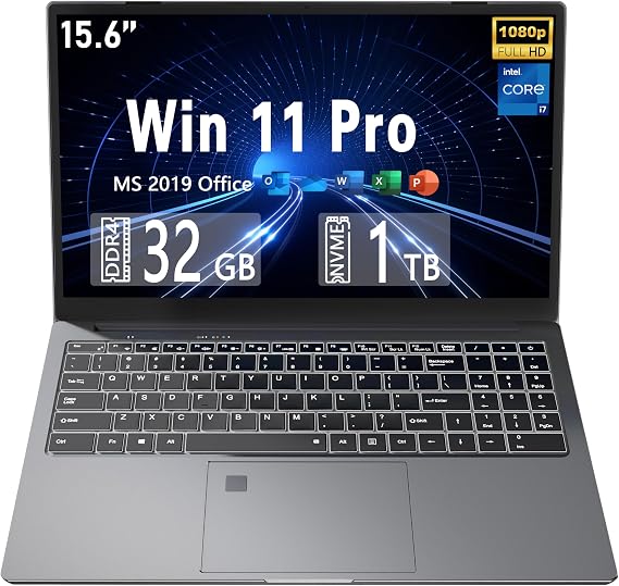 15.6 inch All-Metal FHD(1920 * 1080) Laptop Core i7-9750H(up to 4.5GHz) High Performance CPU 32GB RAM 1TB NVMe SSD UHD Graphics 630/Full-function DP Port/RJ45 (32G+1TB SSD)