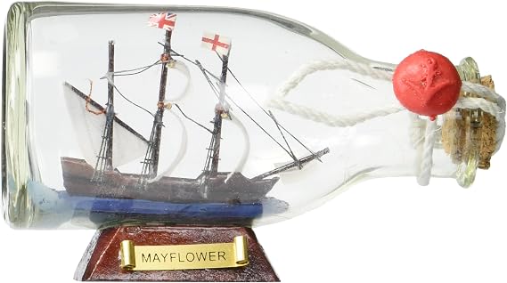 Hampton Nautical Mayflower Ship in a Glass Bottle, 5" Brown