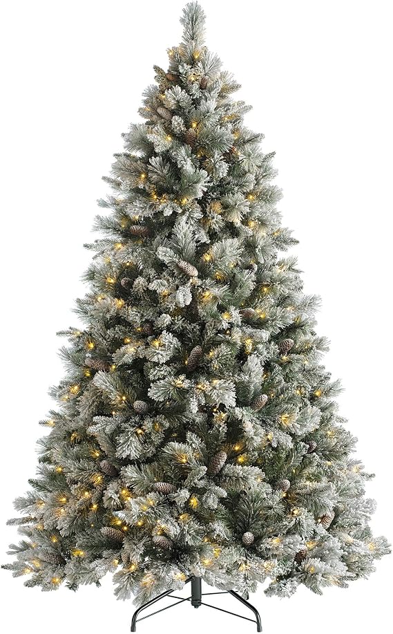 WeRChristmas Snow Flocked Mixed Pine Christmas Tree with 300 Chasing Warm LED Lights, Multi-Colour, 5 feet/1.5m