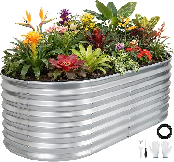 Galvanized Raised Garden Bed 4x2x2ft,Silver Planter Box