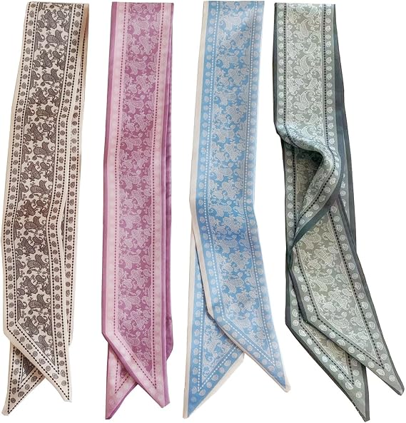 4PCS Hair Scarf Satin Head Scarf for Women Silky Boho Scarves Purse Scarf