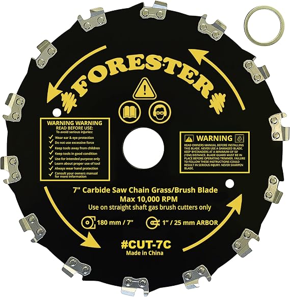 FORESTER Carbide Tip Chainsaw Brush Cutter Blade - 7in x 14 Teeth | Fits Most Straight Shaft Trimmers | Conversion Kit Sold Separately