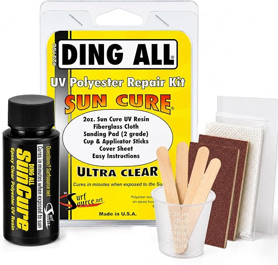 Sun Cure Surfboard Fiberglass Resin Repair Kit for Surfboard Wax | Sun Cure Surfboard Repair Kit, UV Cure Resin for Fast Ding Repair, No Mixing, Sun-Activated Patch Kit, SUP, Paddle Board