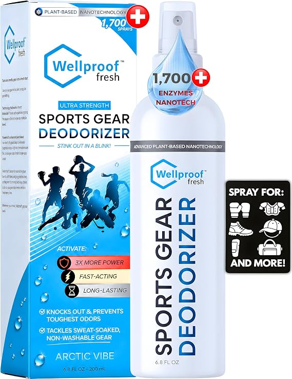 2-in-1 Sports Cleaner & Odor Eliminator - 3X Powerful Nano-Enzyme Deodorizer for Gloves, Hats, Helmets, Cleats, Shoes, Clothes, Bags, Sports Equipment & Athletic Gear | Remove Stink & Dirt