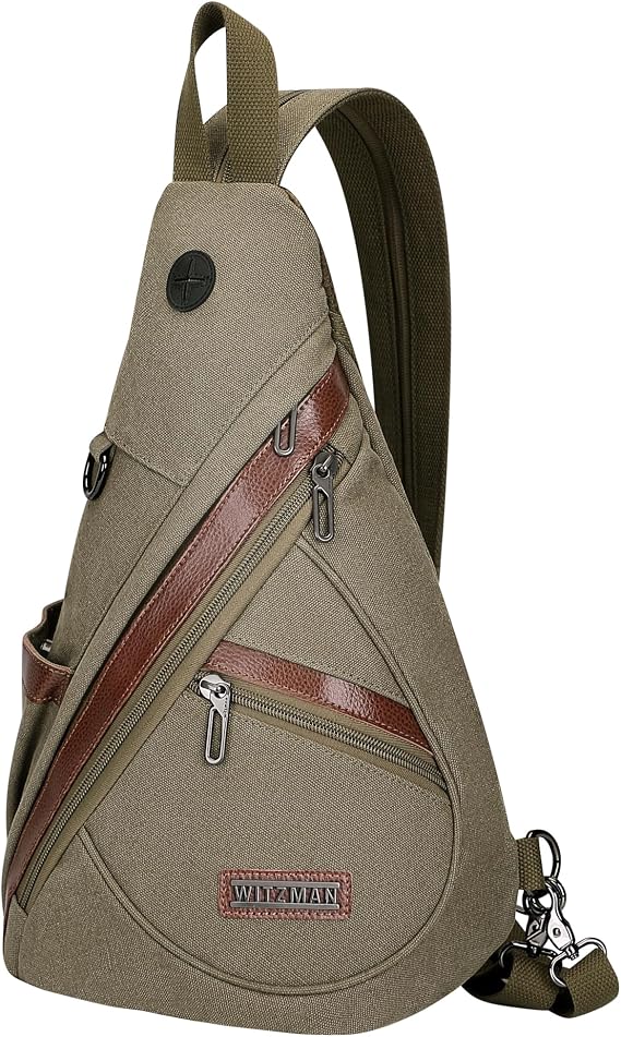 WITZMAN Canvas Sling Bag for Men Women Convertible Sling Backpack Crossbody Vintage Chest Bag Travel Casual Daypack(A8003 Army Green)