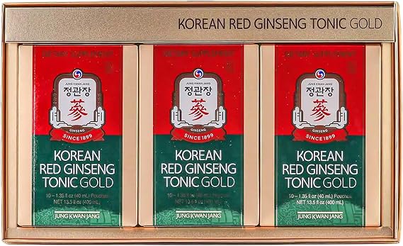 JungKwanJang Korean Red Ginseng Tonic Gold - Herbal Energy Drink with 6 Botanical Extracts - Daily Immune & Vitality Support - Vegan, Non-GMO, No Caffeine Liquid Supplements (30 Packs, 1.35 fl oz)