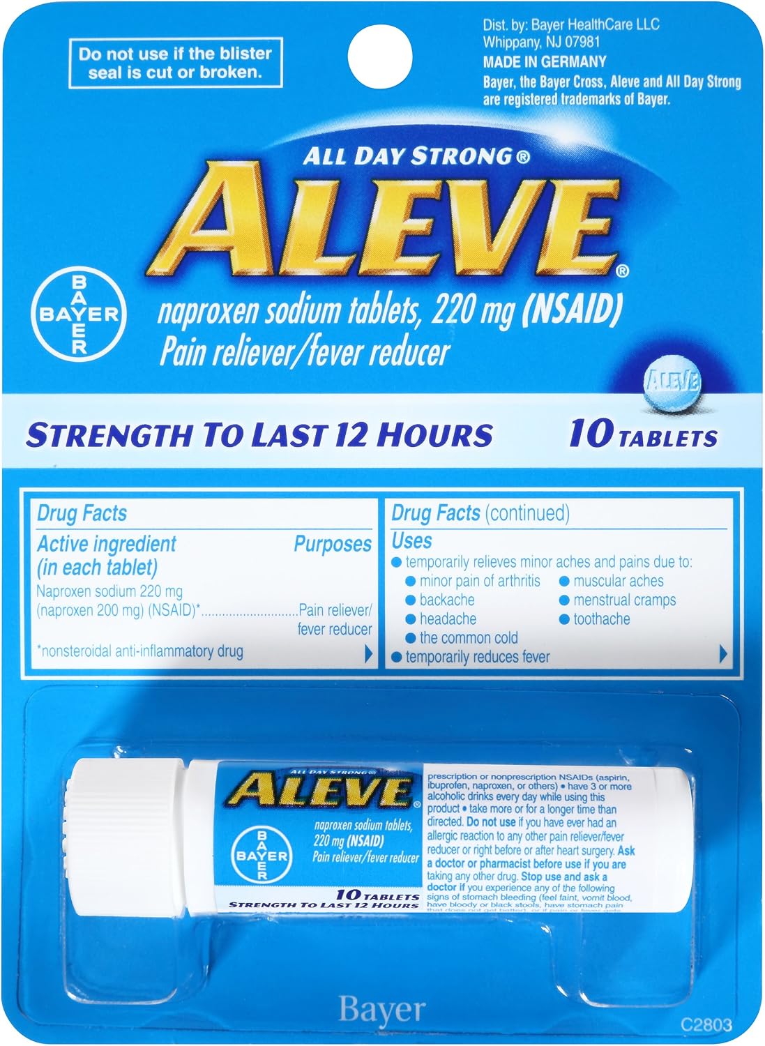 Aleve Tablets, Naproxen Sodium 220 mg NSAID, Pain RelieverFever Reducer, Travel Size, 10 Count