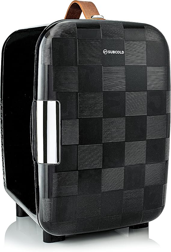 Subcold Pro10 Luxury Mini Fridge Cooler | Compact 10L Portable Small Fridge 12V & 240V | Efficient, Quiet Cooling System | Ideal for Bedroom, Office, Beauty & Car |(Chequer Black) [Energy Class E]
