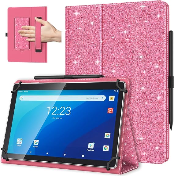 TiMOVO Universal Case for 10.1 Inch Android Tablet, Glitter Watermelon Red | Pen Loop, Two Folding Stand Cover, Hand Strap, For All 9.6"-11" Touchscreen Tablet