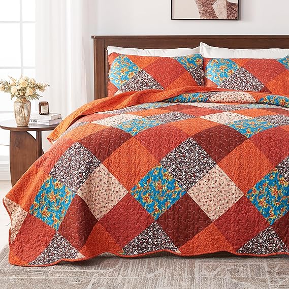 Qucover Quilted Bedspread King Size 230x250cm Patchwork Quilt All Season