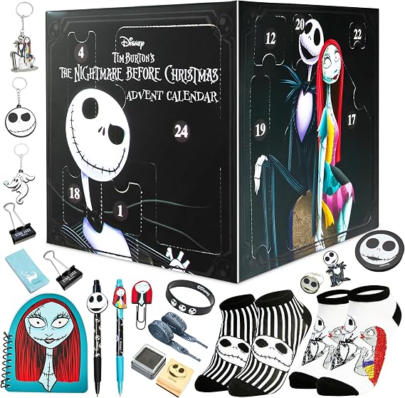 Disney The Nightmare Before Christmas Advent Calendar 2025 for Teens Women Socks Sleep Mask Christmas Countdown Calendar, Gifts for Women (Black/Multi)