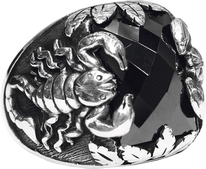 Men's Sterling Silver Scorpion Ring - Natural Onyx Gemstone, Animal Design