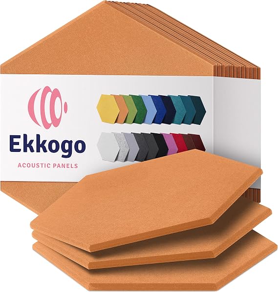 Acoustic Panels 12-Pack Soundproof Wall Panels 14''X13''X0.4'' Sound Panels High Density Sound Dampening Panels - [70'S Orange Hexagon]