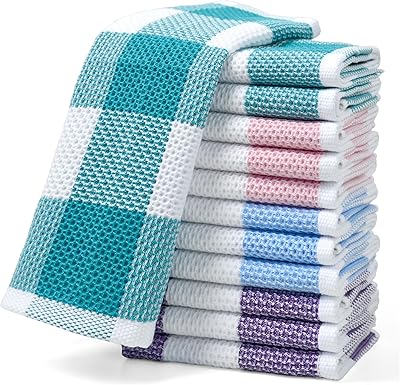 Checkered Washcloths 12 Pack 100% Cotton Face Towels for Family Use, Quick-Dry & Soft, 13 x 13 in, Bathroom Towels in 4 Colors