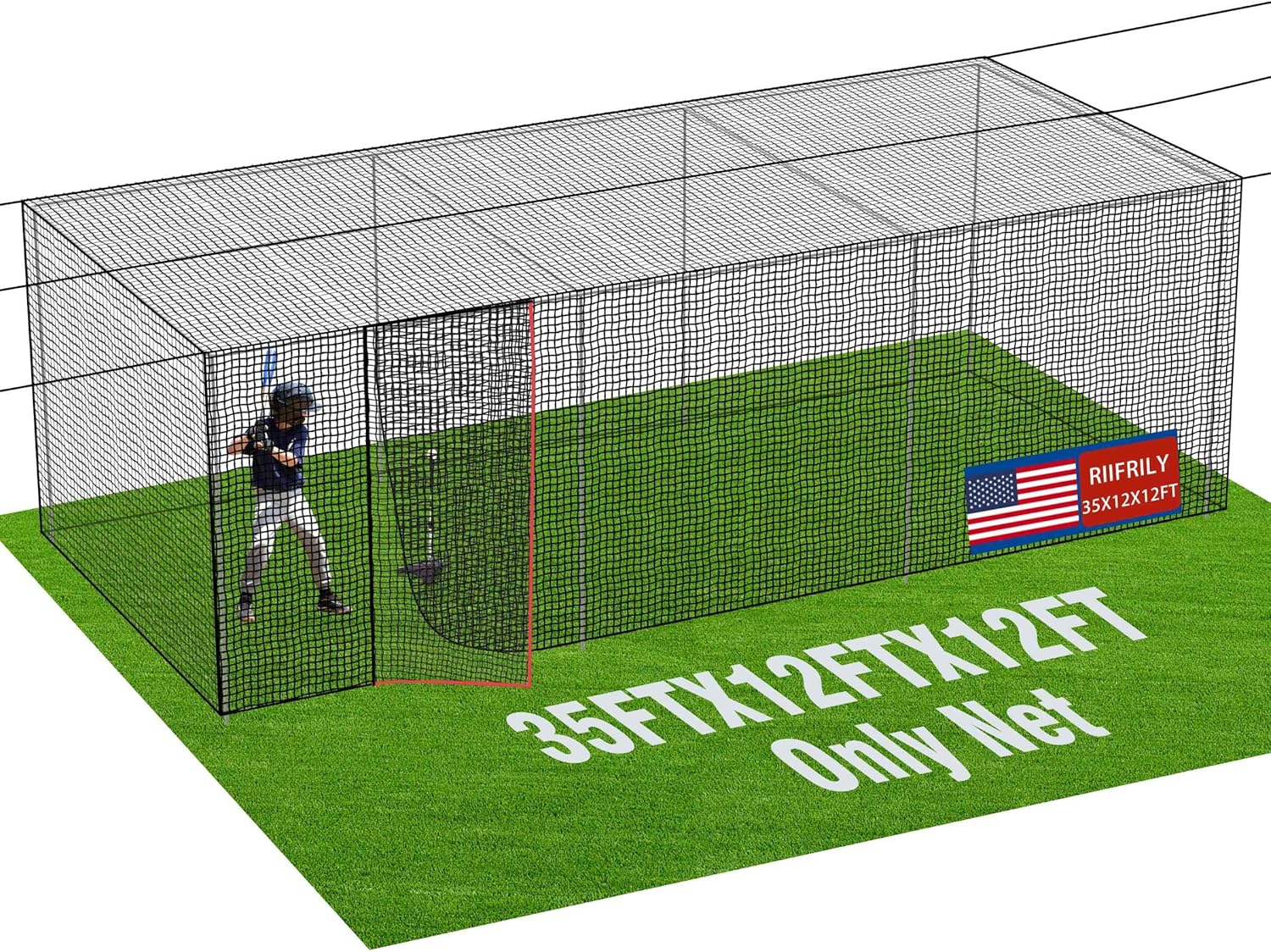 RIIFRILY Heavy Duty Baseball Batting Cage Nets,ONLY NET,45#Baseball and Softball Cage Netting,35'/55' Fits Backyard or Team Training