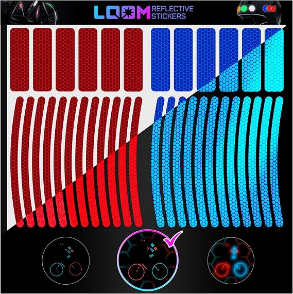 Reflective Stickers for Bikes 36pc (r-bl)-Waterproof, High Visibility Bike Stickers for Flat Surfaces-Nighttime Safety Reflective Stickers for Helmet,Bicycle & Motorcycle-Adhesive Bicycle Reflectors