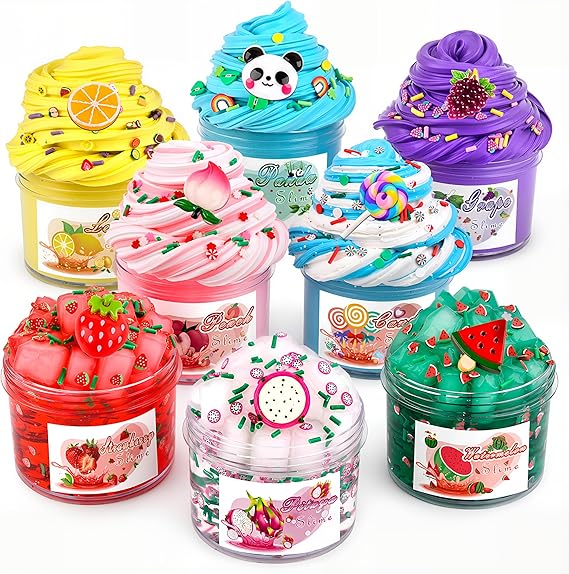 8 Pack Scented Slime kit,3 Clear and 5 Butter Slime,Peach Super Soft Non-Sticky,Jelly Cube Crunchy Crystal Slime, Birthday Party Favor,Stress Relief Toy for Kids Education