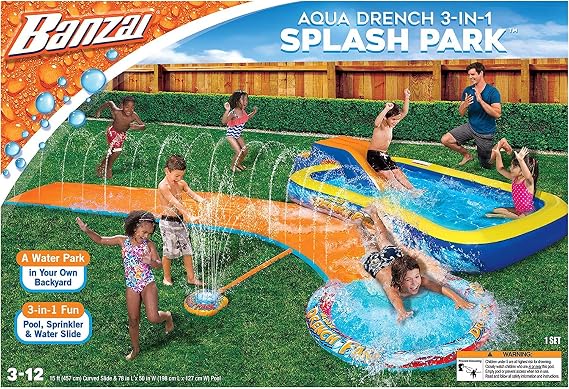 BANZAI Aqua Drench 3-in-1 Splash Park, Multi