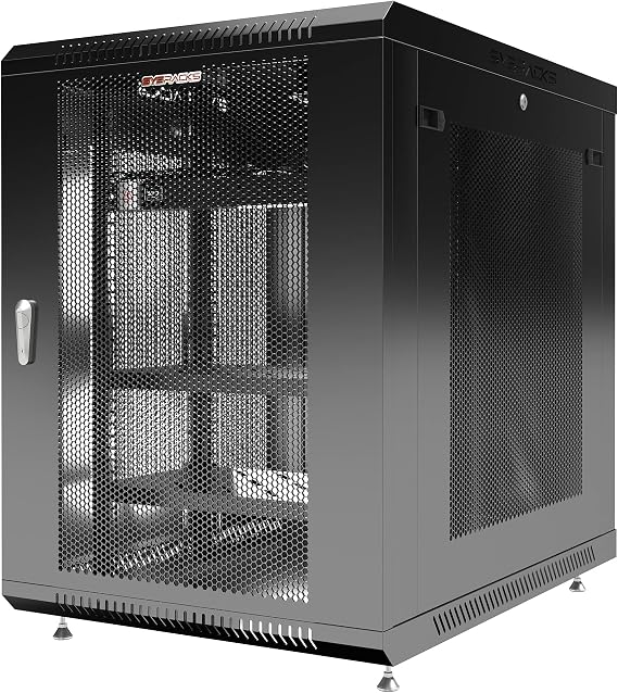 Sysracks 15U MESH Wall Rack Mount Server 35" Deep Network Cabinet, Server Rack with Fan, Removable Side Panels, Locking Glass Door 19" Computer Cabinet Enclosure Network Rack Case 15.900