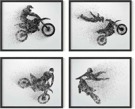 Motocross Wall Art Prints,Set of 4 (8x10) Unframed Motocross Posters,Motocross Room Decor For Men Kids Teenagers,Motocross Poster Set For Bedroom Man Cave,Motocross Posters for Wall, Brap