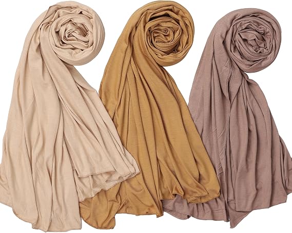 NOOR Premium Jersey Hijab Set - 3-Pack Soft & Breathable Head Scarf Wrap for Women in Gift-Ready Box