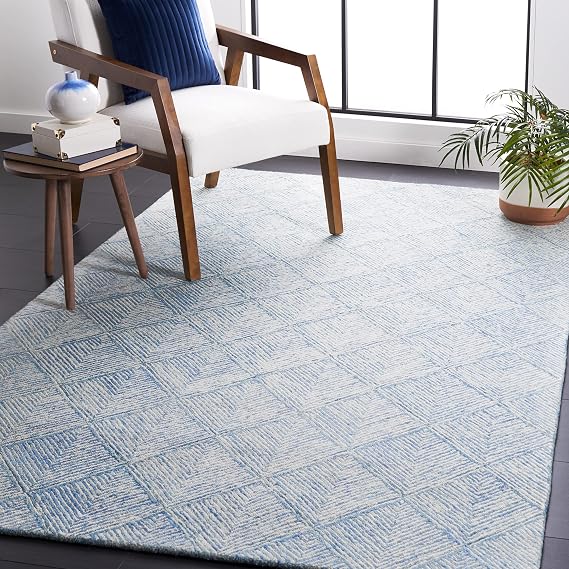 SAFAVIEH Abstract Collection Accent Rug - 3' x 5', Blue & Ivory, Handmade Wool, Ideal for High Traffic Areas in Entryway, Living Room, Bedroom (ABT428M)
