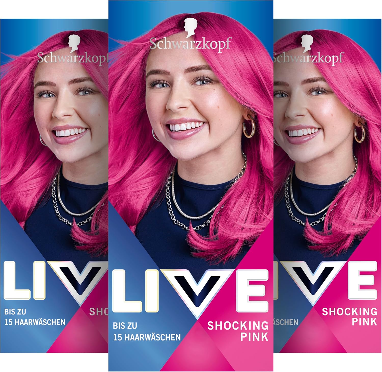 Schwarzkopf LIVE Ultra Brights Semi-Permanente Haarfarbe 093 Shocking Pink (3 x 80 ml) Coloration für intensive oder pastellige Farbergebnisse hält 12–15 Haarwäschen mit Pflege-Conditioner