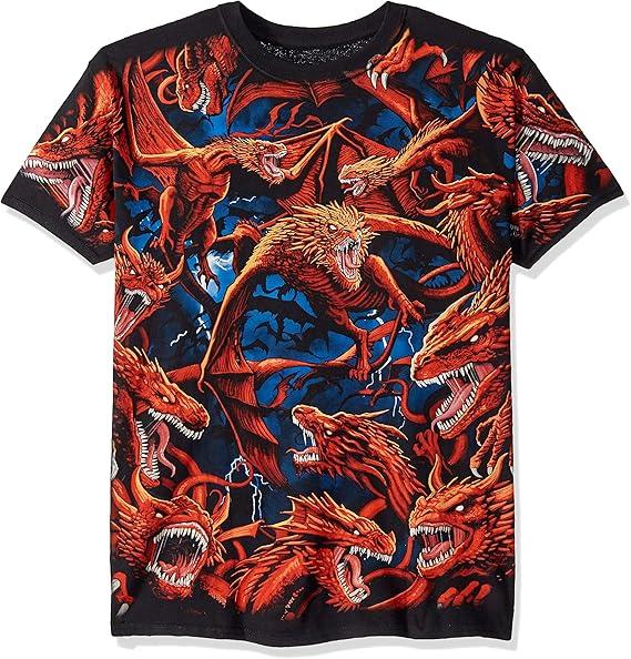 Liquid Blue Unisex Adult Dragon Storm All Over Dark Fantasy Short Sleeve Tee