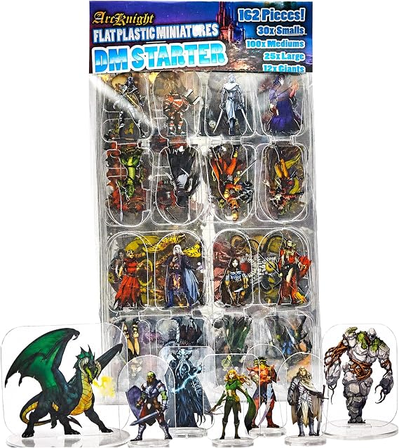 Arcknight Flat Plastic Miniatures: DM Starter Set; 162 Unique Classic and Iconic Minis for DND 5e and Pathfinder; Affordable, Skinny Figurines for Dungeons and Dragons and Other Tabletop RPG Games
