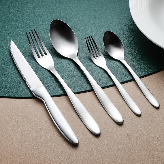 Silverware Set with Steak Knives, Flatware Set for 4,18/10 Stainless Steel Tableware Cutlery Set 20 Pieces Dishwasher Safe