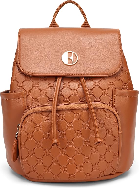 ELLE Compass 10L Vegan Leather Monogram Mini Backpack | Brown