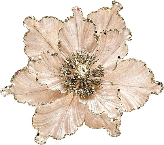 M2cbridge Artificial Christmas Magnolia Flowers Red Velvet Poinsettia Floral Picks for Christmas Wreath Tree Ornaments (4pcs Champagne Magnolia)