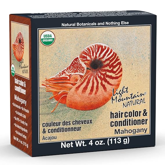 Light Mountain Henna Hair Color & Conditioner - Mahogany Hair Dye for Men/Women, Organic Henna Leaf Powder and Botanicals, Chemical-Free, Semi-Permanent Hair Color, 4 Oz