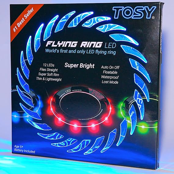 TOSY Flying Ring - 36 RGB Multicolor or 12 Monocolor LEDs, Super Bright, Lost Mode, Auto Light Up, Camping Essentials for Kid/Teen/Boy/Girl, Safe & Soft, Waterproof, Pool/Beach Games, Lightweight Toy