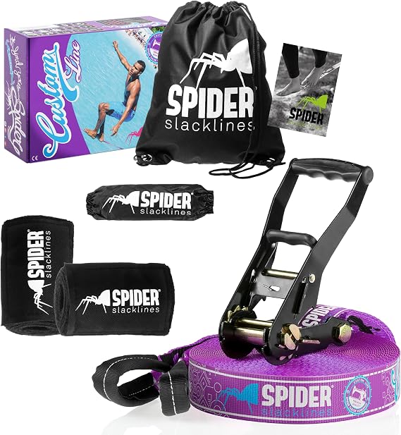 TKSA2 - Kit Slackline Custom for Beginners and Experienced Slackliners - Complete webbing Set - Length 20m with 1xRatchet