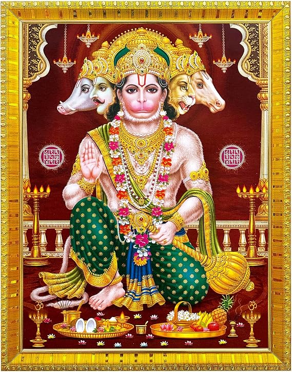 Panchmukhi Hanuman/bajrangbali ji Giving Blessing Photo Frame with Laminated Poster for puja Room Temple Worship/Wall Hanging/Gift/Home Decor (30 x 23 cm)
