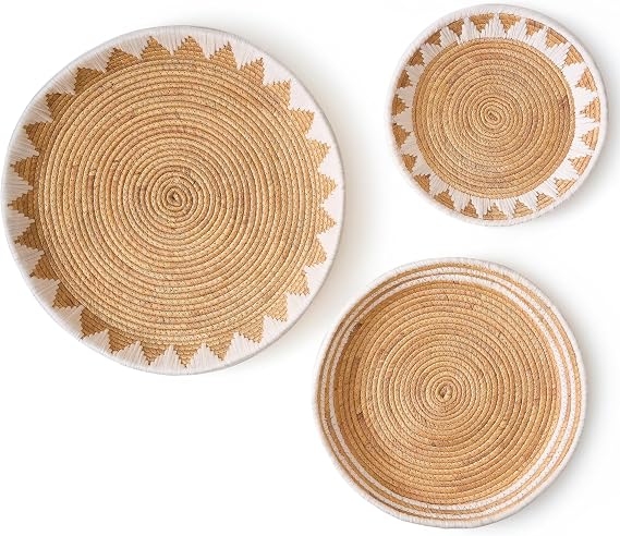 Chi An Home Extra Large Wall Basket Decor Boho Wicker Wall Hanging Set 3