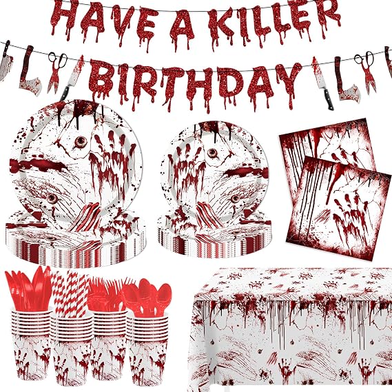 194Pc Killer Birthday Decoration, Halloween Horror Birthday Party Tableware