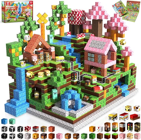 Annexfun Magnetic Blocks - 300PCS Magnetic Building Blocks Road Forest Magnetic Cubes - Sensory Toys for Montessori Toddler Birthday Gifts -STEM Construction Toys for Kids Ages 3+ for Boy & Girl