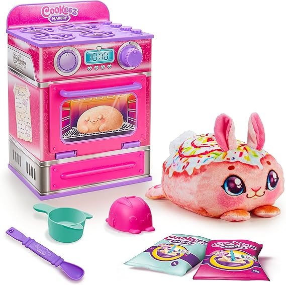 Cookeez Makery Cinnamon Treatz Oven Interactive Bake & Reveal Oven Playset with Mystery Scented Plush (Cinnamon Pooch, Fondant Feline, or Strawberry Swirl), Mixing Tools, Dough, Accessories, 5+