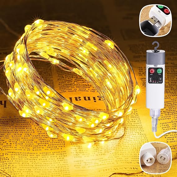 Joomer Fairy String Lights, 33FT 100LED Rechargeable Lights, Warm White